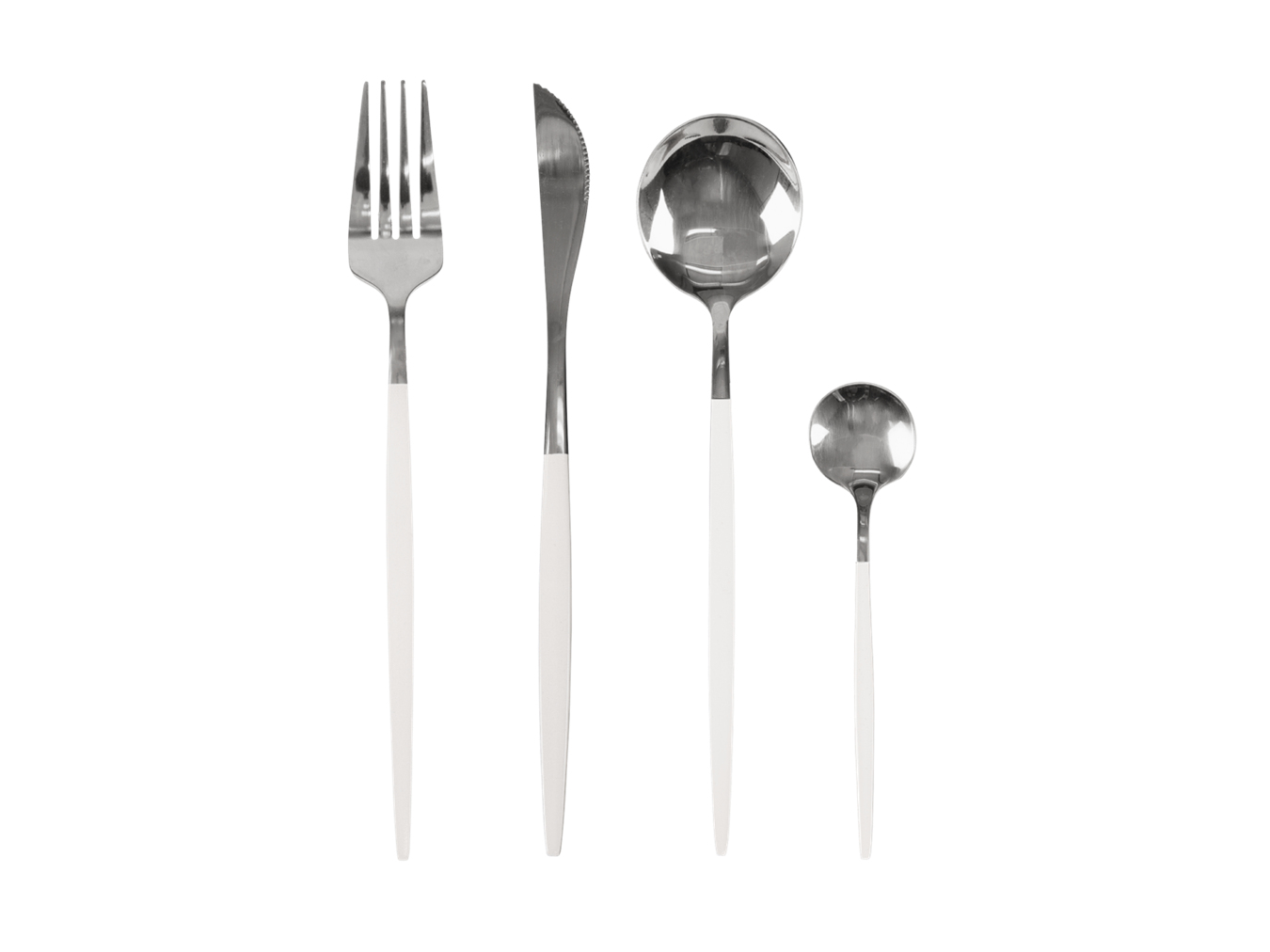 Bestick silver med vita handtag